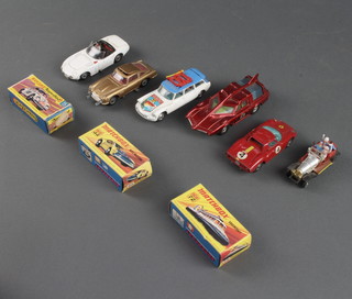 A Corgi James Bond Aston Martin DB6 unboxed, ditto James Bond Toyota 2000 GT, a Dinky Spectrum Patrol car, Corgi Citroen Safari, ditto Ferrari Berlinetta, a Husky Chitty Chitty Bang Bang model all unboxed and  3 Matchbox toys no.15, 44 and 72 boxed 
