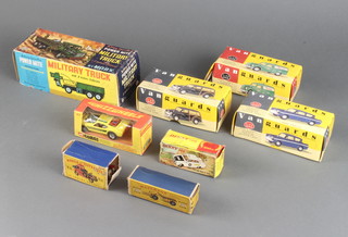 A Matchbox M10 Whitlock Dinkum Dumpster boxed, a Matchbox model no.Y11, Dinky model of 212 Marx military truck, Corgi Whiz Wheel no.163 vehicle, 3 Vanguard models, all boxed 