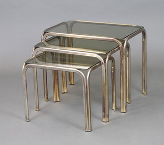 A nest of 3 chrome and plate glass interfitting coffee tables 42cm x 52cm x 35cm  
