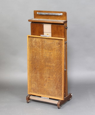 A wooden trouser press together with an Art Deco twin handled tray