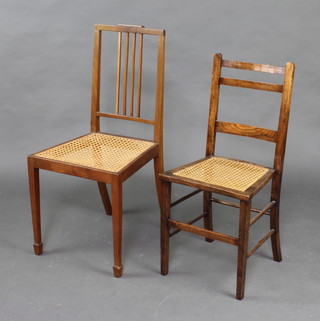 A pair of Edwardian mahogany bedroom chairs with cane seats