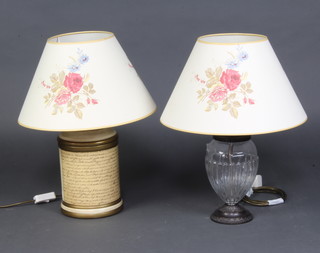 A Laura Ashley glass and metal table lamp fitted a shade 26cm h x 19cm together with another table lamp