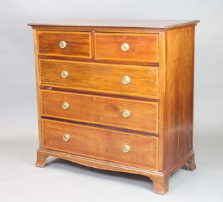 An Edwardian inlaid mahogany chest of 2 short and 3 long drawers on splayed bracket feet 108cm h x 106cm w x 55cm d 