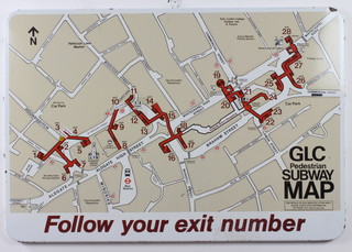 An enamelled GLC pedestrian subway map "Follow Your Exit Number" 66cm x 96cm 