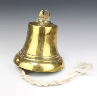 A George VI military style brass hanging bell, the top with crowned cypher 27cm h x 25cm diam. 