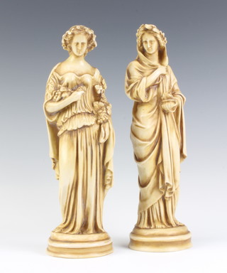 A pair of 19th Century German porcelain figures of classical ladies on circular bases 26cm 