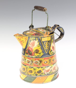 A 19th/20th Century painted bargeware pressed metal water carrier of waisted form 24cm x 16cm 