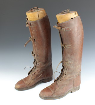 Craig and Davis London-Woolwich, a pair of brown leather military style riding boots, the interior marked 80024 and complete with trees 