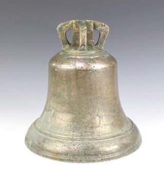 A plain bronze scramble type bell with crowne cannons to the top  31cm h x 27cm diam. (no clapper)  