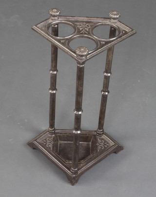 A Victorian cast iron corner umbrella stand with detachable drip tray 50cm h 