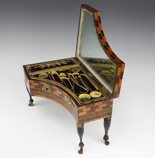 An 18th/19th Century Continental inlaid marquetry manicure box in the form of a grand piano, raised on turned supports with lion feet 19cm h x 30cm w x 19cm d 