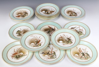 A Royal Worcester dessert service decorated with frogs and insects comprising 3 tazzas and 11 plates 