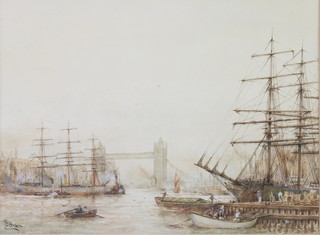 R G Herbert, watercolour signed, study of a busy Thames scene with London Bridge 24cm x 32cm 