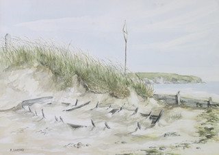 A Shanks, watercolour signed, a coastal study with sand dunes 24cm x 34cm 