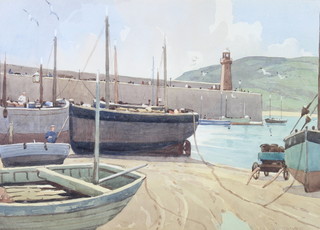 Lewis Mortimer, watercolour signed, the harbour at St Ives 25cm x 35cm 
