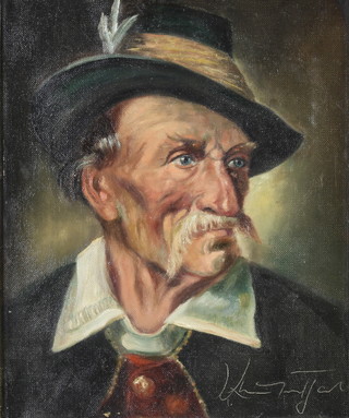 Kunstler, oil on board signed, study of a gentleman 28cm x 23cm 