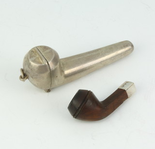 A novelty silver cheroot holder in the form of a pipe 7cm containing the bowl of a cheroot holder with a silver collar 
