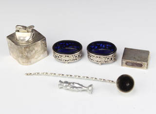 A Cartier sterling silver table cigarette lighter and minor silver ware, weighable silver 45 grams 