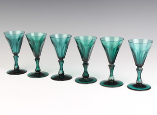 A set of 6 Victorian green glass faceted tapered wines 13cm 