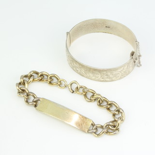 A silver identity bracelet and bangle 124 grams 