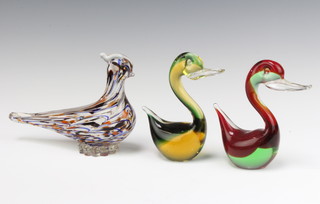 An End of Day glass figure of a bird 21cm and 2 Studio glass figures of ducks 14cm 