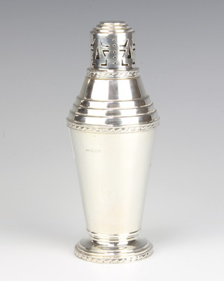 An Art Deco tapered silver sugar shaker, Sheffield 1931, 165 grams, 15.5cm 