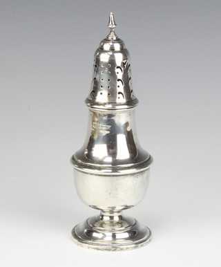 A Queen Anne style silver sugar shaker of baluster form Birmingham 1989, 106 grams, 17cm 