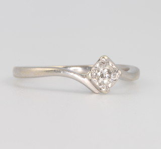 A 9ct white gold single stone diamond ring, size L, 1.7g gross