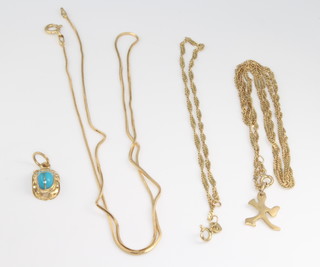 An 18ct yellow gold pendant and necklace 4.8 grams and a 9ct yellow gold necklace and bracelet 3.5 grams 