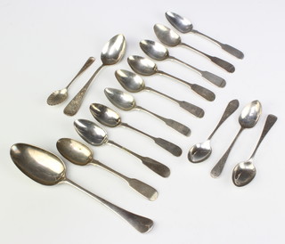 A George II table spoon, London 1757 and minor silver spoons, 272 grams 