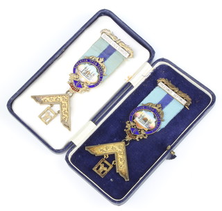 Two silver gilt and enamel Past Master jewels Kingston Upon Thames Lodge no.4568 