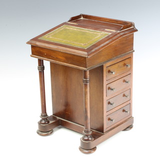 A Victorian style mahogany apprentice Davenport with hinged lid, the pedestal fitted 4 long drawers, raised on a turned column with bun feet 30cm h x 21cm w x 21cm d  