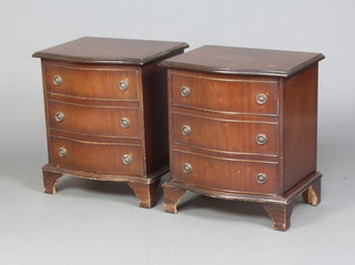 A pair of Georgian style mahogany chests of serpentine outline fitted 3 drawers, raised on bracket feet 57cm h x 50cm w x 35cm d 
