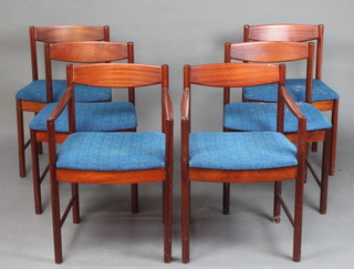 A set of 6 MC Furniture mid Century teak bar back dining chairs, the chairs labelled on the base MC Chair no.4023 