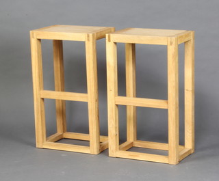 A pair of rectangular elm stools raised on square supports 60cm h x 35cm w x 23cm d 