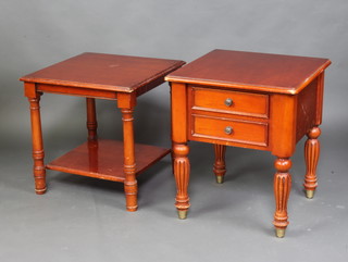 Waring & Gillow, a Georgian style rectangular mahogany lamp table fitted 2 long drawers raised on turned supports 61cm h x 52cm x 52cm d together with a 2 tier lamp table 54cm h x 54cm w x 54cm d