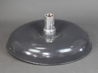 A mid Century industrial style circular pressed metal grey and white painted light shade 44cm x 75cm (some dents) 