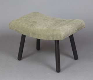 A 1960's style saddle shaped stool on ebonised supports 41cm h x 60cm w x 40cm d 
