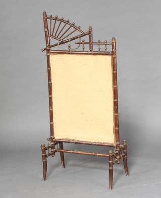 An Art Nouveau bamboo fire screen with hessian panel 112cm h x 56cm w 
