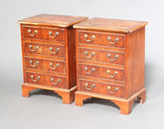A pair of Georgian style yew bedside chests of 4 drawers, raised on bracket feet 61cm h x 45cm w x 34cm d (requires a polish)