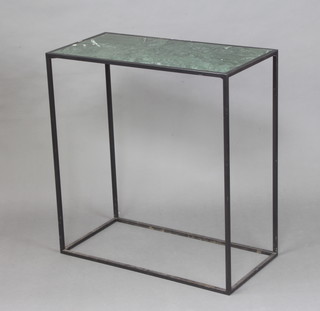 A black painted tubular metal and green veined marble effect side table 85cm h x 80cm w x 40cm d