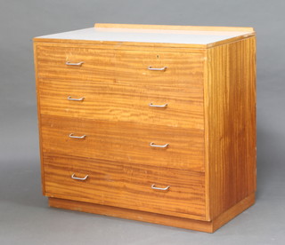 A 1960's teak Ministry of Works issue chest with laminate top, 2 short and 3 long drawers with chrome handles 85cm x 91cm x 52cm 
