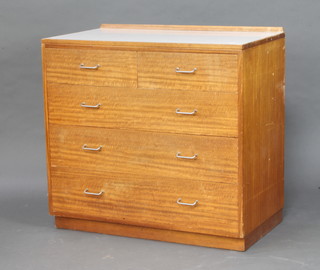 A 1960's teak Ministry of Works issue chest with laminate top, 2 short and 3 long drawers with chrome handles 85cm x 91cm x 52cm