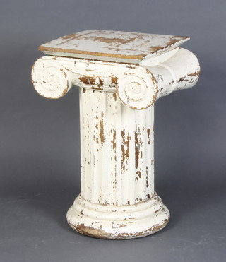 A carved and painted hardwood pedestal in the form of a reeded capital column 77cm h x 46cm w x 45cm d (chip to top) 