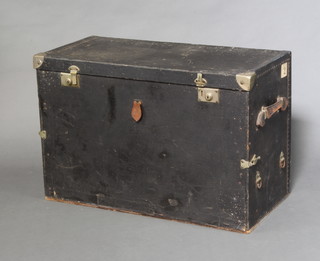 A 1930's black fibre and metal bound twin handled car trunk with chrome mounts 57cm h x 86cm w x 41cm d 