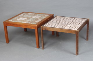 A 1960/70's square teak tiled top coffee table 45cm h x 73cm together with rosewood finished ditto 45cm x 69cm x 69cm 