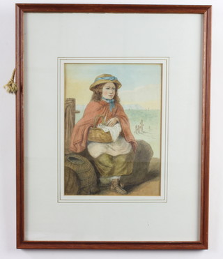 An Edwardian watercolour unsigned, study of a girl sitting on a beach 20cm x 14cm 