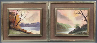 Anthony, a pair of 1970's oil paintings on canvas, rural scenes with rivers 20cm x 25cm 