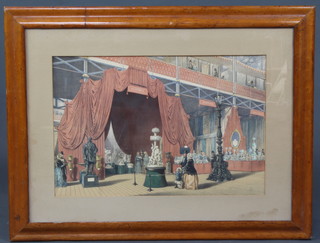 A Victorian coloured print "The Great Exhibition" 33cm x 49cm contained in a maple frame (some water damage to the mount) 
