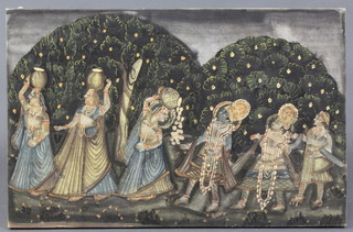 Indian School, oil painting on cloth panel, study of water carriers 46cm x 72cm 